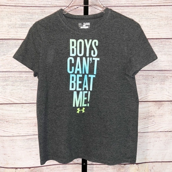 Under Armour Grey Boys Can't Beat Me T- Shirt Size YXL - Picture 1 of 8